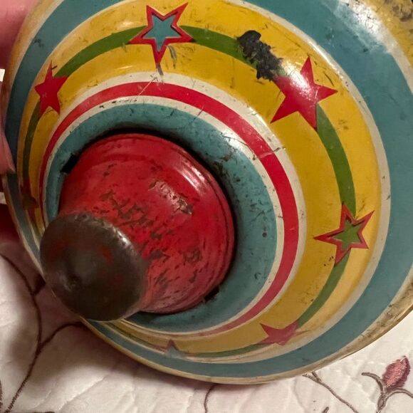 Vintage 1930s Spinning Top Toy Tin & Wood - Picture 11 of 13